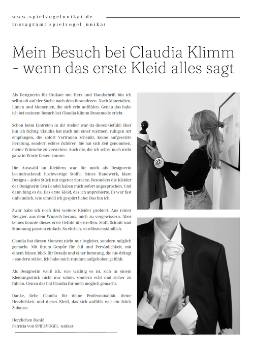 "Mein Besuch bei Claudia Klimm - wenn das erste Kleid alles sagt"